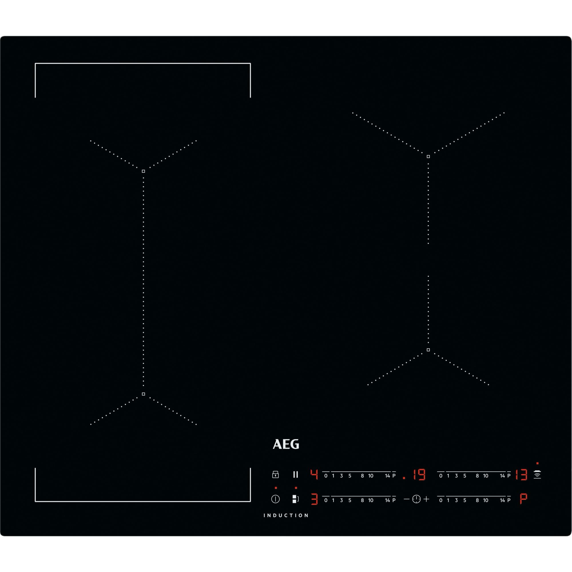 AEG 6000 Series Induction Hob, IKX64441CB, 4 Cooking Zones 60cm, Flexible Bridge Zones, Hob2Hood, Built-In Hob Timer, Key-lock, Assisted Cooking Sensors, 3 Step Residual Heat, 44x560x490mm, Black