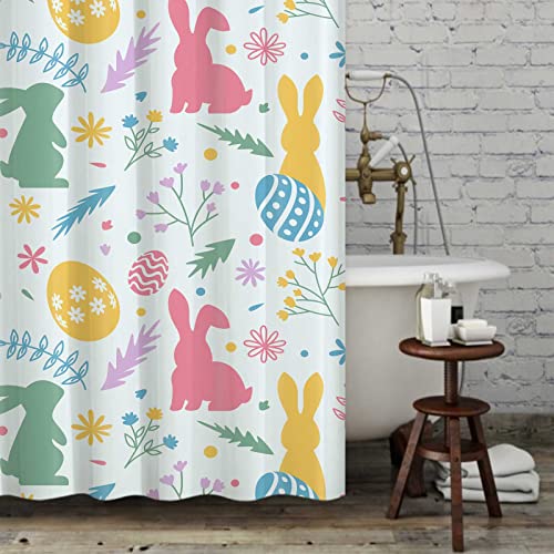 Icteisom Easter Shower Curtain, Easter Bunny Rabbit Shower Curtains For Bathroom, Spring Flower Colorful Bathroom Curtain Decoration Set With 12 Hooks Durable Polyester Fabric 72X72 Inches #TOP3