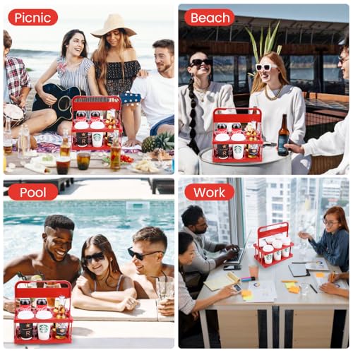 Reusable Drink Carrier with Handle for Doordash, Eats, Grubhub, Portable Cup/Coffee Holder Accessories for Delivery, Foldable Drinks Caddy with Tray, Car Durable Plastic Festive Bottle, Vacation