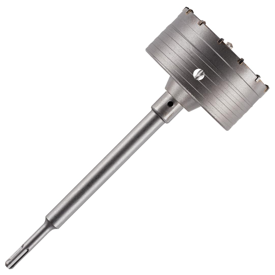110mm TCT Core Drill Bit + SDS Adapter + Tungsten Carbide Tipped Pilot Drill For Concrete, Masonry, Brick, Aerated Block Etc. Concrete Hole Saw Wall Drill Bit Set With 240mm Long SDS Extension Bar