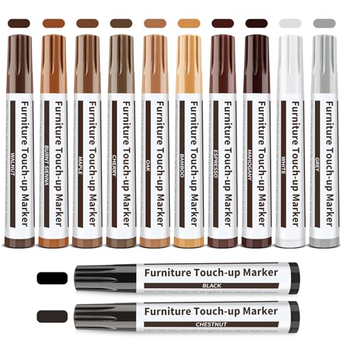 Penriter Möbel Reparatur Holzmarker 12 Farben, Holzkorrekturstift für Möbel Holz Kratzer entfernen, Holzreparaturstift Holzkitt für laminat Flecken Böden Tische Schreibtische