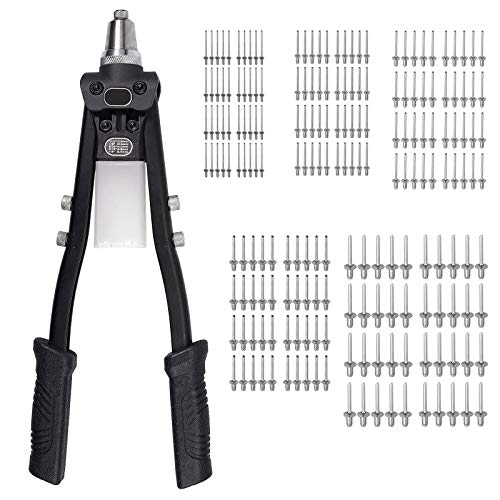 Kamtop 16 Inch Pop Rivet Gun with 5 Nosepieces and 200 Pcs Rivet Pop Rivet Tool with Waste Rivets Collecting Bottle Hand Riveter Riveting Tool