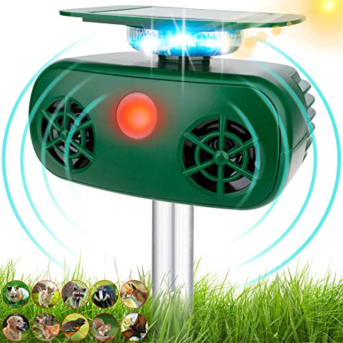 Heyouou Solar Animal Repeller, Ultrasonic Pest Animal Repellent Waterproof Outdoor Animal Repeller with Motion Activated Flash LED Light Alarm Dog Cat Bird Squirrels, Mice Rabbit Fox Deterrent Devices