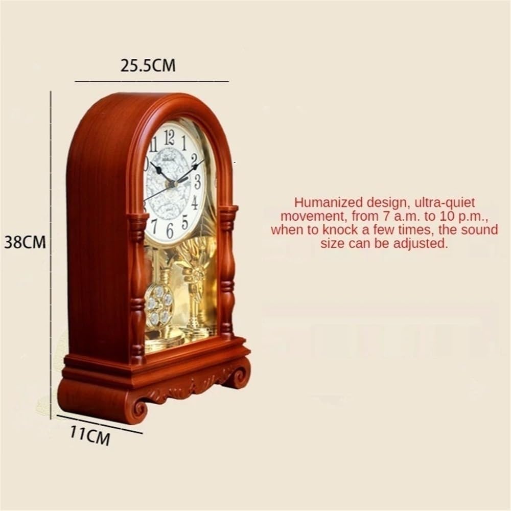 Table Clock Large Old Clock Retro Chinese Table Display Time Music Clock for Fireplace Mantel, Shelf, Desktop Decor Clocks(Brown)