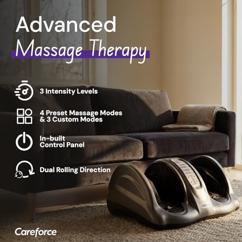 Image of Careforce Electric Foot Massager Machine 40W, 4 Preset & 3 Custom Modes, 3 Speeds, Bi-Directional Rolling, Arch Scraping & Sole Kneading, 15-Min Auto Shut-Off, Foot Pain Relief, 1-Year Warranty