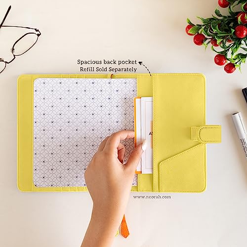 Image of NEORAH - B6 Notebook SLEEVE with SNAP Button - [ SLEEVE ONLY ]|Vegan Leather|Office Diary Holder with Penloop| 2 Front & 1 Back Pocket | 6 Card Slots |2 BookMarks - Fits any B6 Softcover - YELLOW