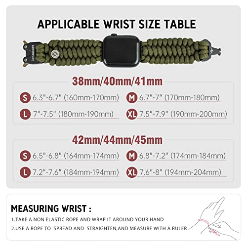 Paracord Band Compatible with Apple Watch Band 42mm 44mm 45mm, Robust Survival Tactical Weave Strap Paracord with Stainless Steel Buckle Quick Release for iWatch Series SE 7 6 5 4 3 2 1 for Men