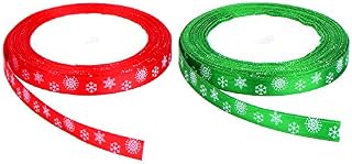 Shappy Total 40 Meters (10 mm Wide) Christmas Satin Ribbon with Snowflake Pattern (Red and Green)