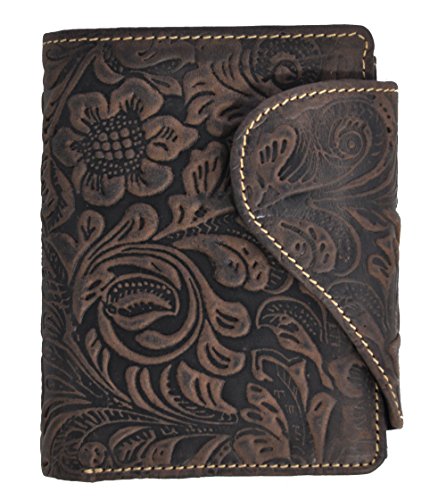 Preisvergleich Produktbild Feminine echt Leder Damen Geldbörse mit Außenriegel ölgeprägtes Vollrindleder Jockey Club Florale Motive, Ranken und Blüten mit RFID Schutz