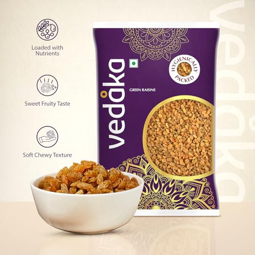 Image of Amazon Brand - Vedaka Sundekhani Raisins | 1 Kg | Rich in Iron & Vitamin B | High in Antioxidants Whole Natural Dry Grapes | Seedless Long Raisins | Whole Fruit Kishmish | No Added Sugar, Contains