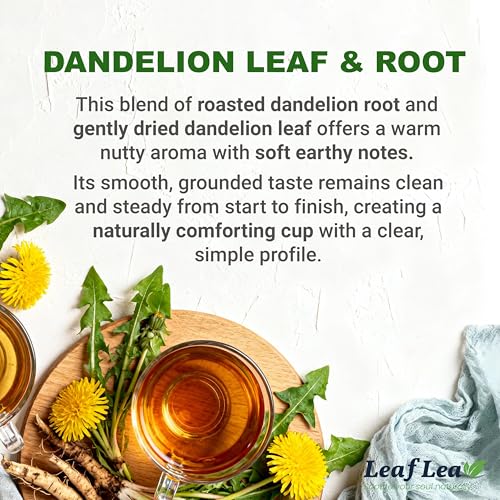 Image of LeafLea Dandelion Root and Leaf Tea Bags, 40 Count, Roasted Dandelion Root Tea Blend, Natural Herbal Tea for Digestion & Wellness, Te de Diente de Leon, Individually Wrapped, Caffeine-Free, No Sugar