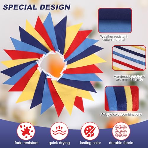 Image of Red Blue Yellow Pennant Banner Garland Bunting Decorations for Circus Clown Carnival Birthday Wedding Outdoor Hanging Festivals 33Feet 32 Flags
