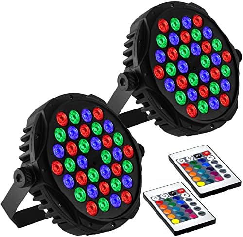 2 Pack Bluex Bulbs RGB Full-Color LED Stage Lights - Remote Controlled 36 LED Party Lights - Indoor Multi-Color Display Light with 4 Modes Use for Parties Shows Dance Floor Theater Uplights For Events