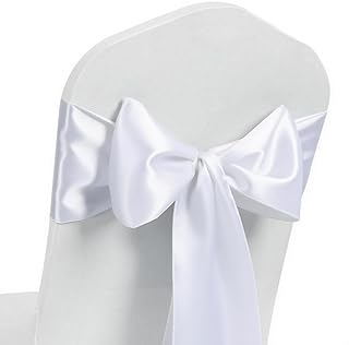 White Chair Sashes 50 Pack, White Chair Bows for Wedding Party Birthday Decor, Satin Ribbons Ties for Church Ceremony Event Decor