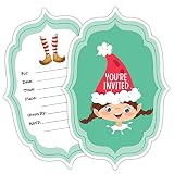 Hafhue 15 PCS Children's Elf Shaped Fill-In Invitations Cards With Envelopes, Funny Birthday Christm