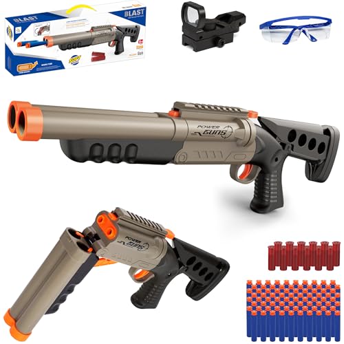 Jouet Fusil de Chasse à Double Canon, Blaster en Mousse EVA et 40 Balles Souples et 12 Cartouches éjectables,Foam Toy Gun, Cadeau d'anniversaire de Jouet de Fléchettes pour Garçon de Plus de 8+ Ans