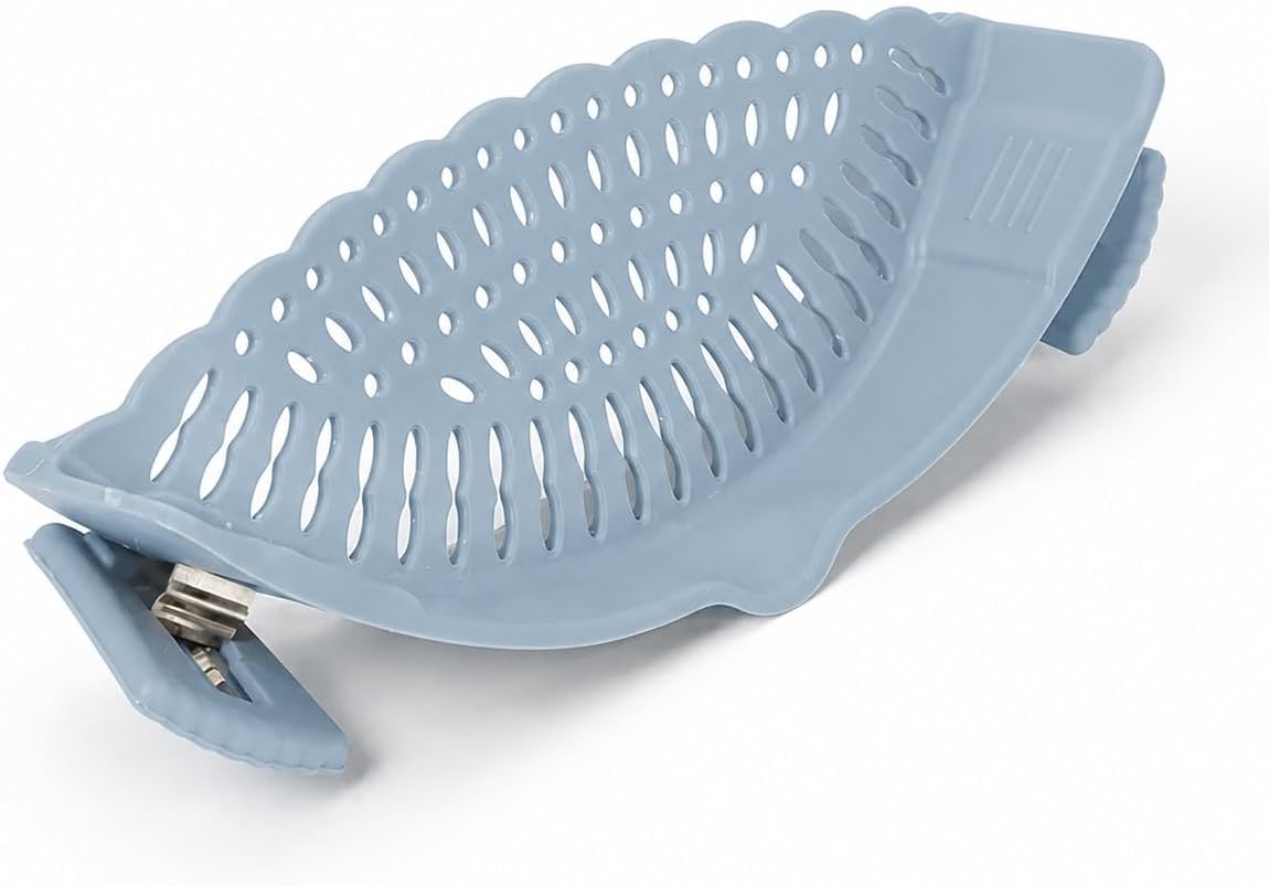 Silicone Pot Strainer, Emptycolor Adjustable Clip On Strainer for Pots Pans, Heat Resistant Pot Drainer, Kitchen Pasta Colander for Vegetables and Noodles (Blue)