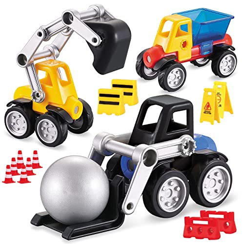 Cars Magnetic Building Blocks, New Shapes For Creating Endless Colorful Builder Trucks Including Play Mat, Selected Construction Signs Road, Montessori Stem Toy For Developing Skills For Boys & Girls #TOP3