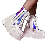 Absatzhöhe: ca. 10,8 cm. cynllio Modische Schlangenleder-Plattform-Stiefeletten für Damen, Schnürschuhe, Winterstiefel, Motorradstiefel, Wei� (weiß), 39 EU