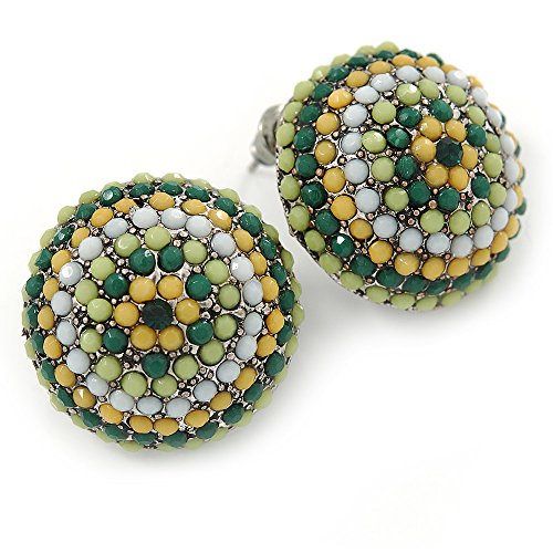 Boucles d'oreilles perles vertes dôme argenté 22mm style bohème