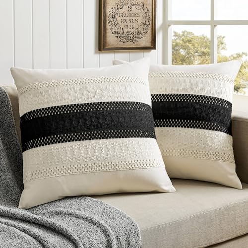 ZeeMart 2 Pack Boho Throw Pillow Covers, Contrast Black 24x24in