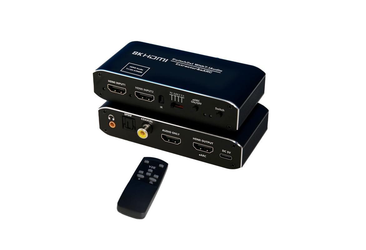 HDMI EARC/ARC Audio Extractor 4K @ 120, commutatore 2 in 1 Out, a Ottico+coassiale+convertitore audio da 3,5 mm, supporto TV/2.0/5.1/7.1 modalità selezionare, HDMI 2.1, HDR, HDCP2.3