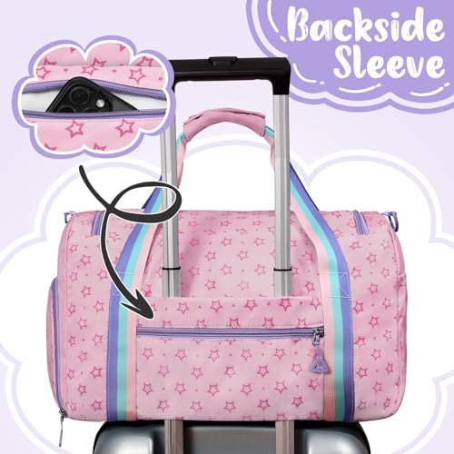WOOMADA Travel Duffle Bag, Weekend Bag with Wet Pocket & Trolley Sleeve, Gym Dance Bag With Shoe Compartment(Star Pink) — view 5