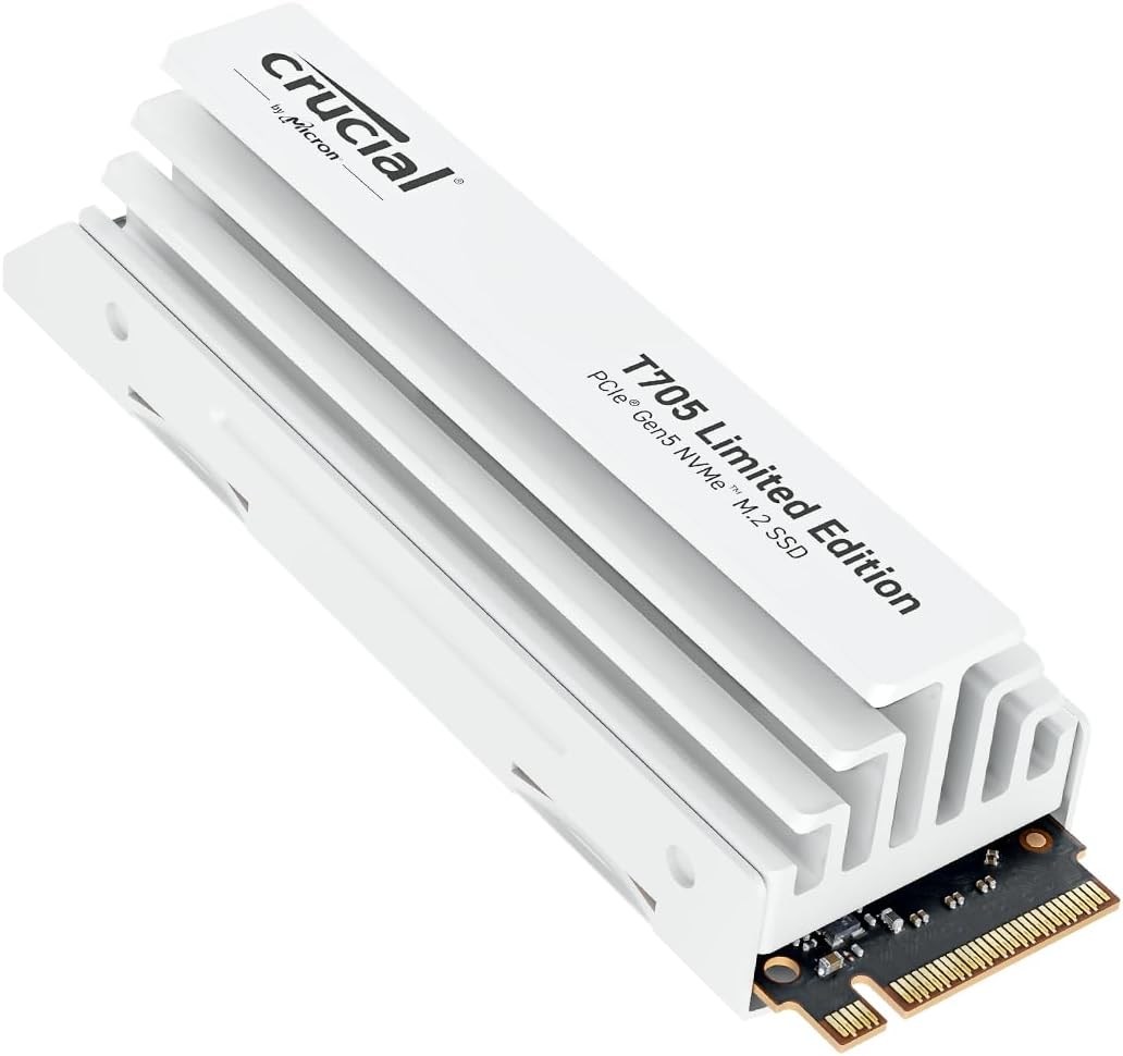 Crucial New 2024 T705 2TB PCIe Gen5 NVMe M.2 SSD with White Heatsink - Up to 14,500 MB/s - Limited Edition - Internal Solid State Drive (PC) - +1mo Adobe CC - CT2000T705SSD5A