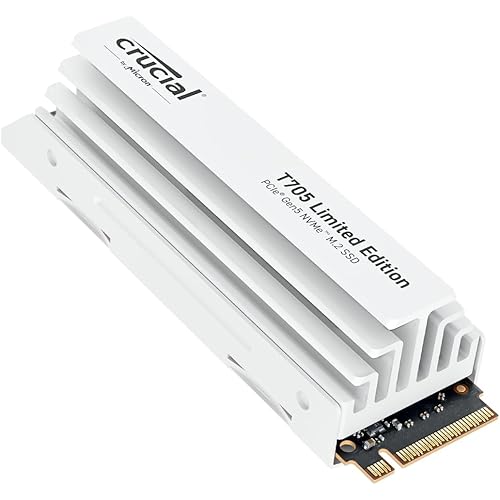 Crucial T705 2TB PCIe Gen5 NVMe M.2 SSD with White Heatsink - Up to 14,500 MB/s - Limited Edition - Internal Solid State Drive (PC) - +1mo Adobe CC - CT2000T705SSD5A
