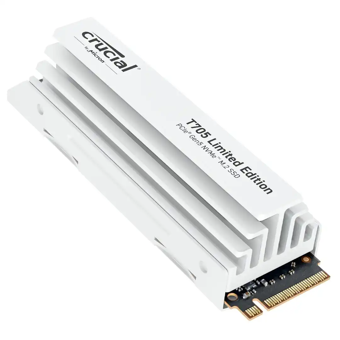 Crucial T705 2TB M.2 NVMe PCIe 5.0 x4 Gen5 mit weißem Kühlkörper, bis zu 14.500 MB/s Lesen, 12.700 MB/s Schreiben, für Desktop PC, TLC NAND, Interne Solid State Drive - CT2000T705SSD5A