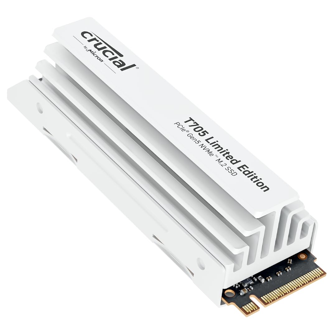 Crucial T705 2TB M.2 NVMe PCIe 5.0 x4 Gen5 mit weißem Kühlkörper, bis zu 14.500 MB/s Lesen, 12.700 MB/s Schreiben, für Desktop PC, TLC NAND, Interne Solid State Drive - CT2000T705SSD5A
