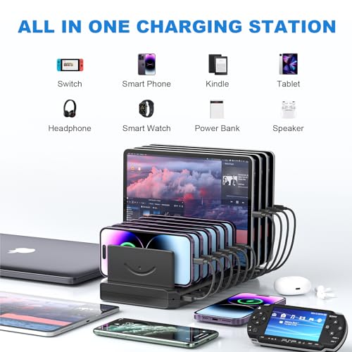 Charging Station for Multiple Devices, Cinlinso 60W 10 Port USB Fast Charging Station with Adjustable Dividers, Compatible with iPhone, iPad, Tablets and Cell Phone (Black) - Image 4