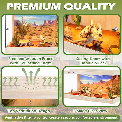 Image of Royxen Reptile Enclosure,36 Gallons Reptile Tank with Wooden Top and Lockable Design,Tempered Glass Bearded Dragon Tank for Lizard Gecko Habitat (Oak,32 inch Length)