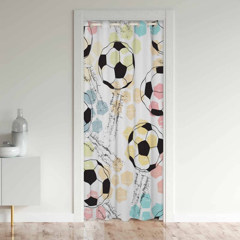 Loussiesd Privacy Thermal Insulated Door Curtain Soccer Ball Door Curtain for Doorway Privacy Football Sports Bedroom Closet Door Cover Curtain Room Separators Divider Wall 1 Panel 150x203cm — image 1