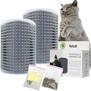 2 Pack Cat Self Groomer,Cat Self Grooming Corner Scratcher with Catnip,Massage Comb Brush for Long & Short Fur Cats Dogs