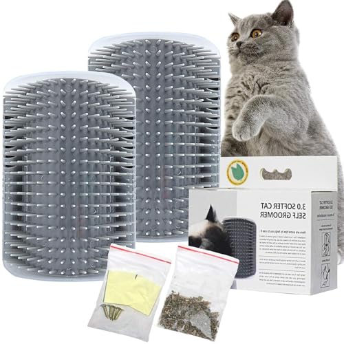 Vabrloy 2 Pack Cat Self Groomer,Cat Self Grooming Corner Scratcher with Catnip,Massage Comb Brush for Long & Short Fur Cats Dogs