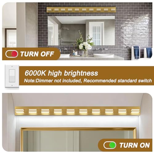 Image of IZORRO LED Modern Bathroom Lights Fixtures(10-Light,Dimmable),Gold Acrylic Wall Lighting,Vanity Lights for Bathroom Over Mirror - 6000k 53.5In (No Assembly Required)