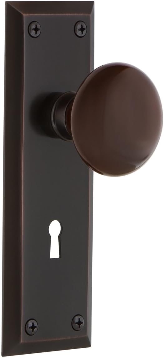 Best Cyber Monday 🔥 Nostalgic Warehouse New York Plate Interior Mortise Brown Porcelain Door Knob in Timeless Bronze Creative Product Nostalgic Warehouse New York Plate Interior Mortise Brown Porcelain Door Knob in Timeless Bronze