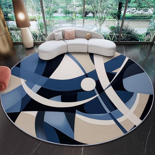 Alfombra Redonda de Franela Suave 100 cm, impresión Geométrico Abstracto Moderno Texturas, Antideslizante y Lavable, Ideal para Salón Dormitorio Sala de Juegos y Decoración de Hogar, Vistoso