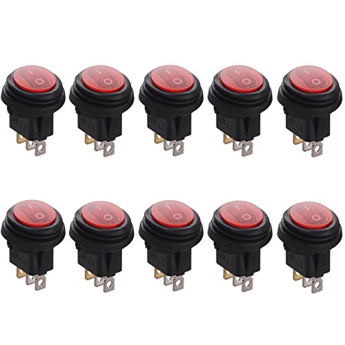 Lightronic 12V Dc 20 Amp Round On/Off Rocker Switch Ip65 Waterproof Auto Boat 3P Spst Red Led Indicator(10Pcs, Red) #TOP9