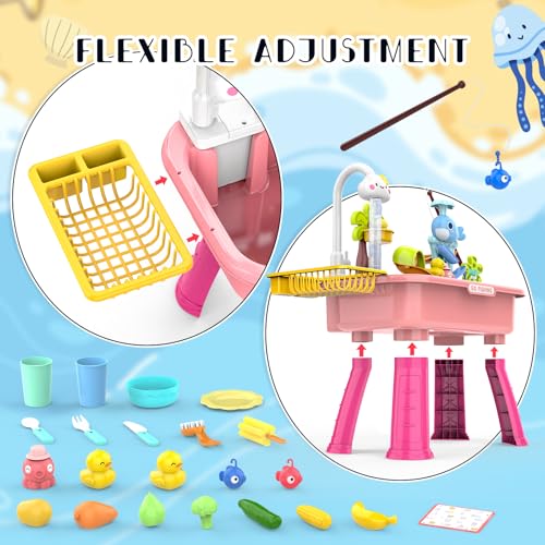 YUANNA 2026 Upgraded Water Table for Toddlers, Kids Sand Water Table with Pump, Play Sink with Running Water, Fishing Game and Outside Sensory Toys, Pink — view 5