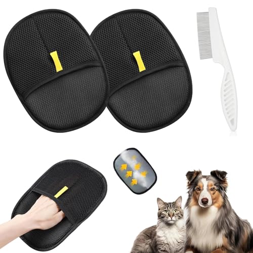 3Pcs Purepath Pet Hair Removal Pure Path Pet Hair Glove Magic Brush Pet Hair Magic Brush Pet Hair Remover for Furniture and Carpet Double-Sided Grooming Glove Set with Comb for Cats and Dogs