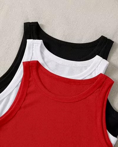 Image of (Pack of 3) Stylish Sleeveless Round Neck Ribbed Tank Tops for Women and Western Crop Top