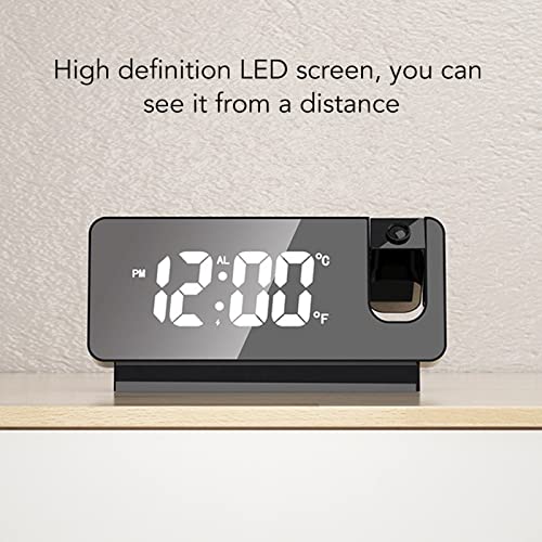 Walmeck ホームオフィス用LEDプロジェクション目覚まし時計時刻日付温度表示 (黒) [5]