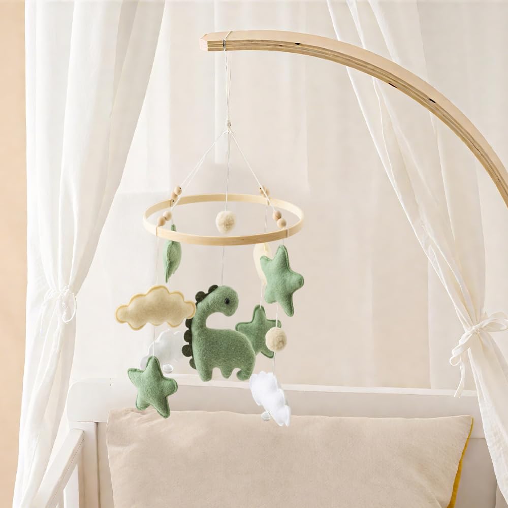 Movil Cuna Bebe, Carrusel Cuna Bebe con Dinosaurios, Nubes y Estrellas, Mobile bebe Colgante Decoración, Regalo para Recién Nacidos, Niños y Niñas