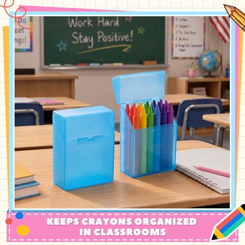Image of Clabby 4 Pcs Clear Plastic Crayon Boxes Hold 24 Count, Blue