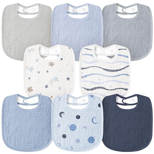Image of Susurration Muslin Baby Bibs 8 Pack Bandana Drool Bibs, Soft Square Adjustable Baby Drooling Bibs for Unisex Girls & Boys