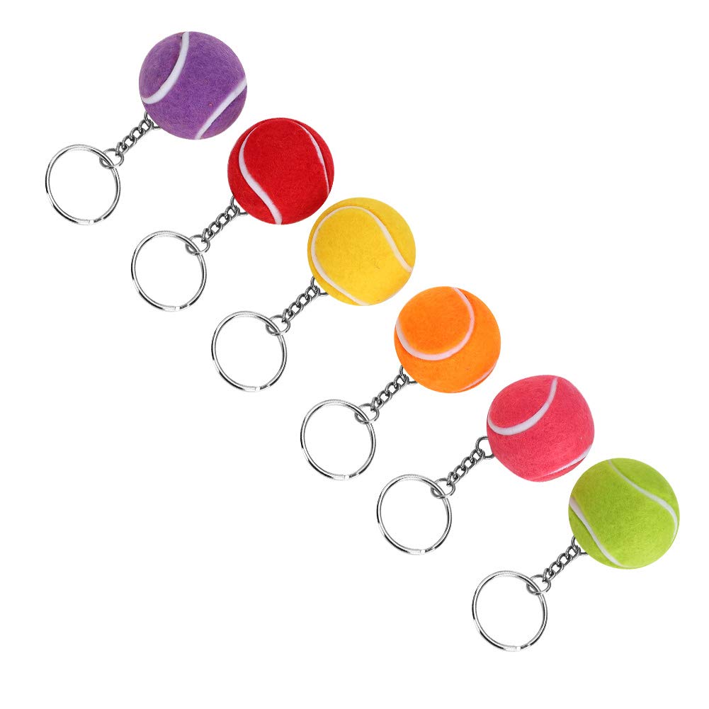 OEBUAFI 6pcs Tennis Ball Keychain Key Ring, Keyring Bag Pendant Key Decor with 6 Colors Mini Tennis Keychains for Bags Backpacks Keys