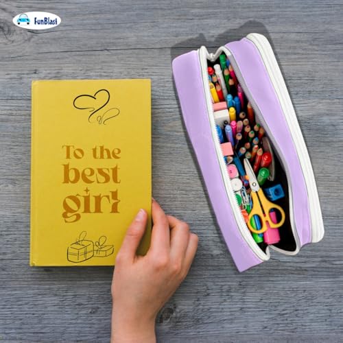 Image of FunBlast Pencil Pouch for Girls - Aesthetic Multi-Compartment Zipper Pouch with Drawstring Pocket, Cute Kawaii Pencil Case, Stylish Stationery Pouch, Return Gift for Kids & School Use (Purple2)