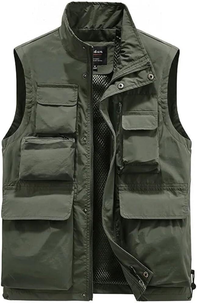 CwccLSH Multifuncional Chaleco for Exteriores, Multibolsillos, de Color Liso, for Pesca, Trabajo, fotografía, Deportes al Aire Libre y Ocio(Army Green,3XL)